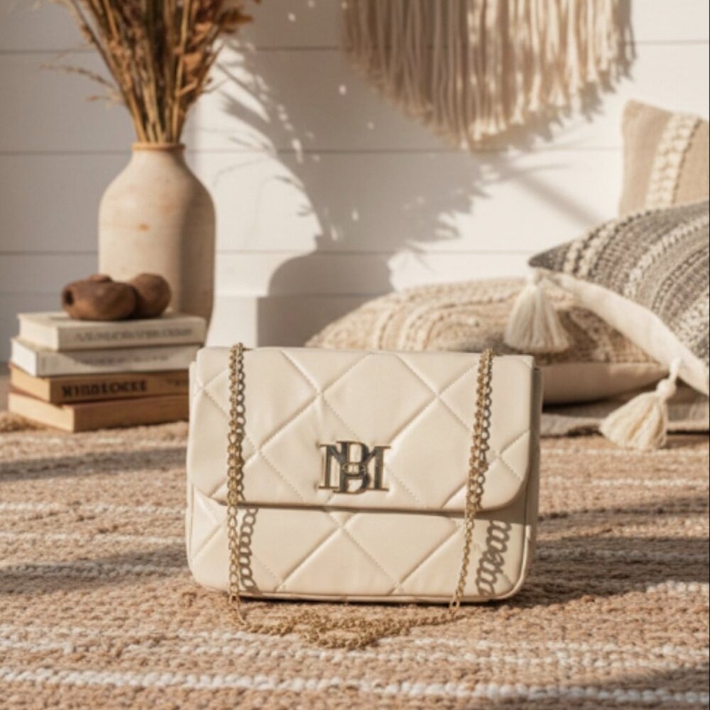 Off-White & Gold Tone Diamond-Quilted Logo Crossbody Bag